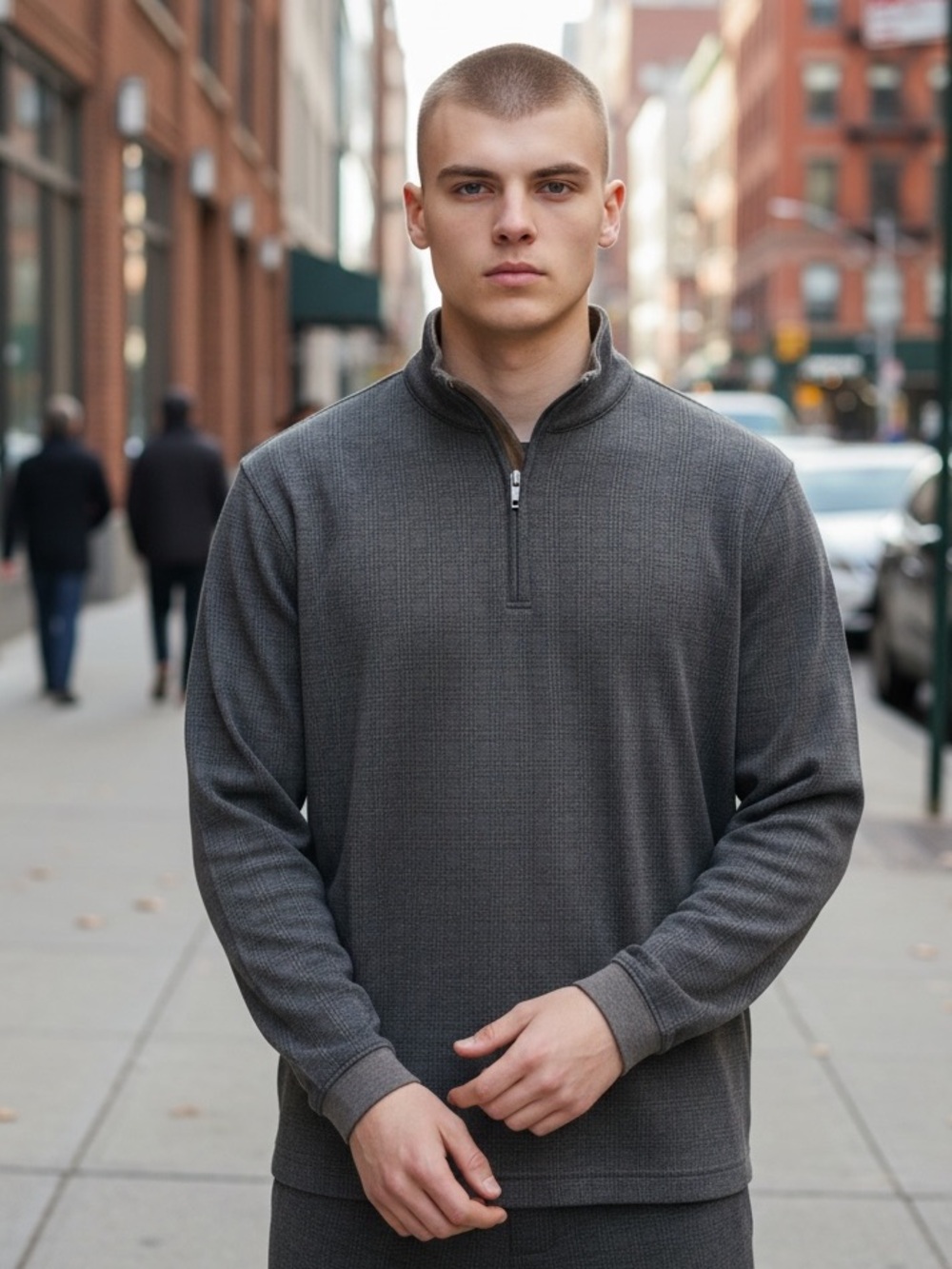 Haggar Clothing Men's Half-Zip Gray Waffle-Knit Sweater
